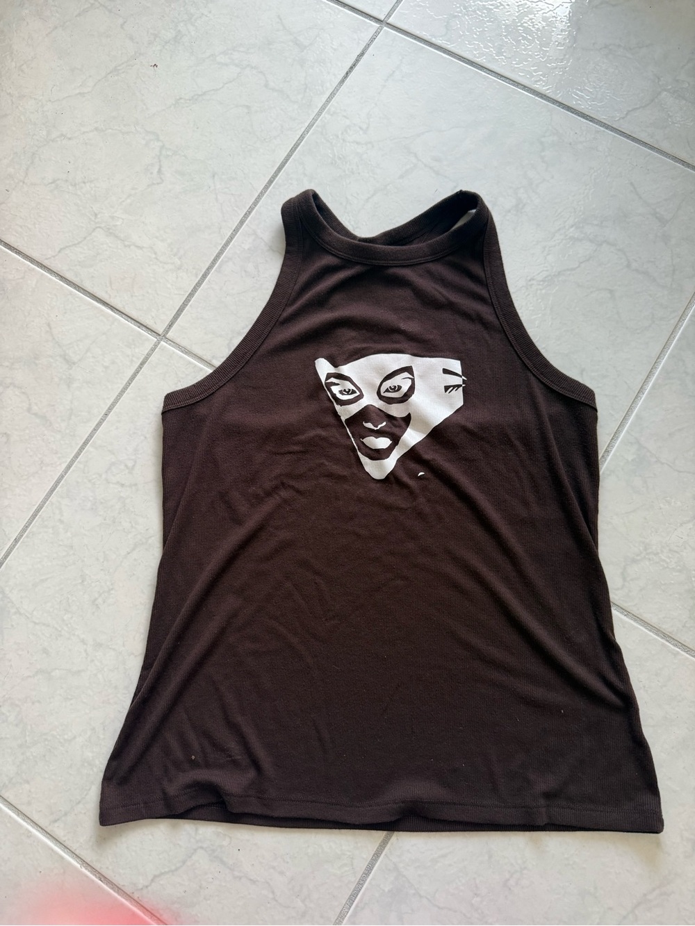 Women’s Brown & White Graphic racerback Tank Top size large